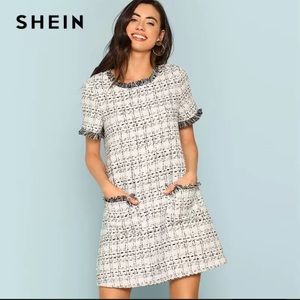 SHEIN AUTUMN WORKWEAR PLAID FRAYED EDGE TWEED MINI DRESS XS